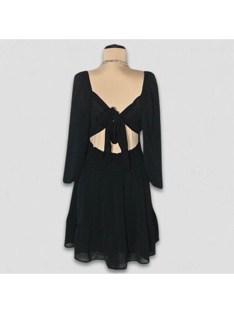 Y2K style Dress black chiffon Cocktail Lantern Sleeves whimsigoth witch boho L - Picture 3 of 11